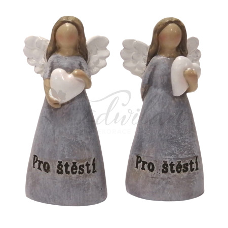 Anděl s nápisem  ,,Pro štěstí' - sada 2ks